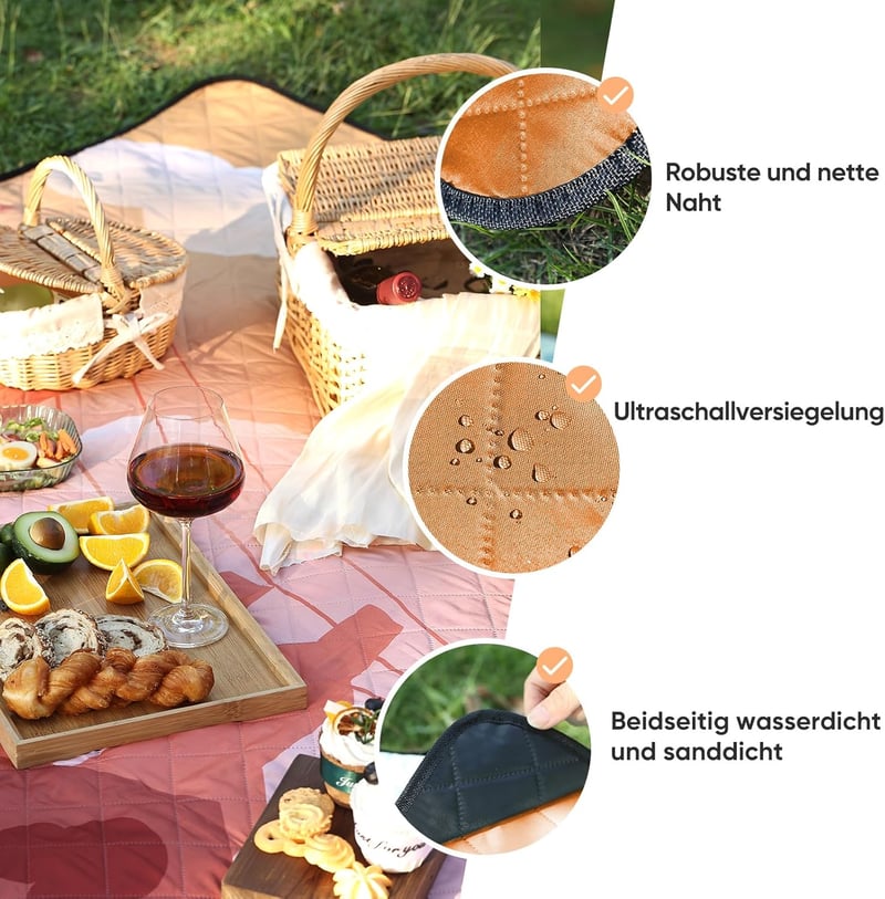 Leisuremix XXL Vízálló Piknik Takaró 200x200 cm - Hőszigetelt Kempingpléd 6-8 Személyre, Ultrakönnyű Oxford Anyagból, Hordozófüllel