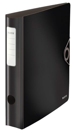 Dosar cu șină Leitz 180° Active Solid, format A4, îngust, lățime 6,5 cm, cotor rotunjit, închidere cu elastic, polispumă ușoară, negru