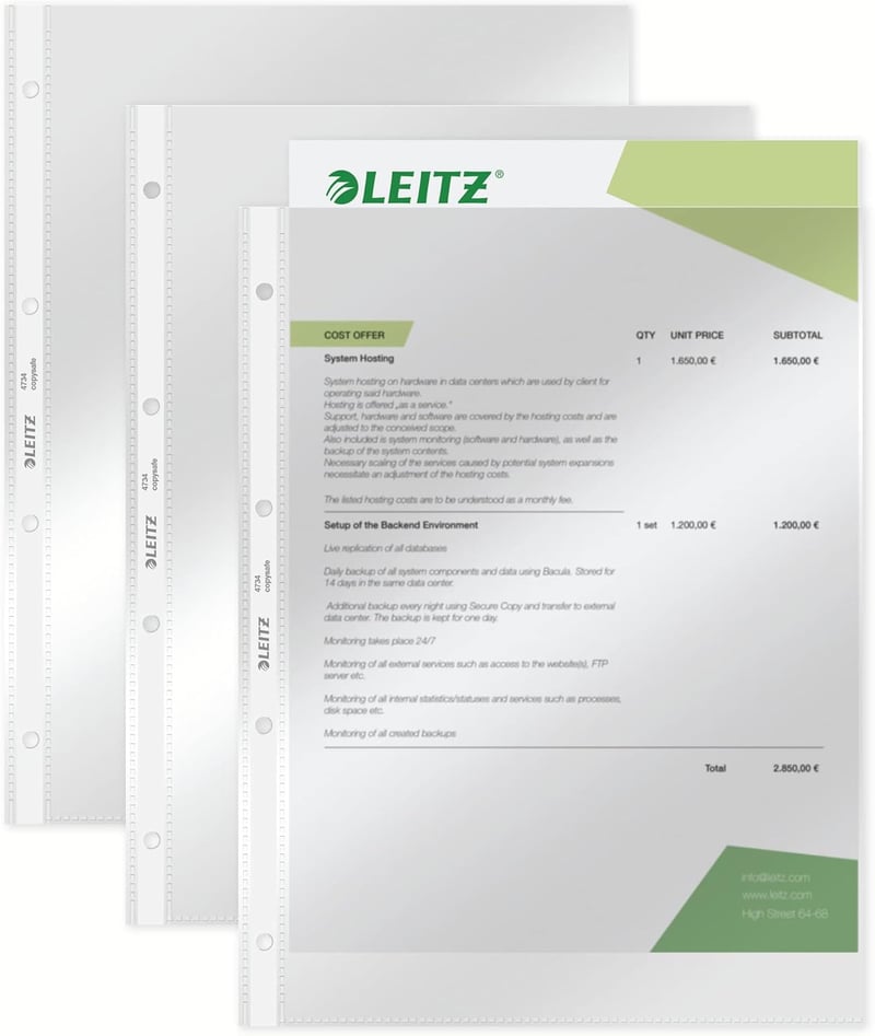 Leitz A4 Dokumentumtartó Mappa 10 db Vízálló PVC Kemény Fólia - Single
