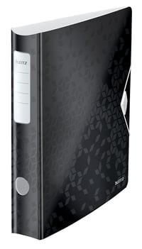 Dosar cu inele Leitz Active WOW 180°, A4, Negru, lățime cotor 65 mm, bandă elastică de închidere, polispumă ușoară, 11070095 1