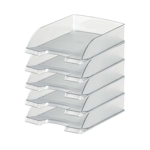 Tăvițe pentru documente Leitz Standard A4, set de 5 bucăți, transparente, stivuibile — mici crăpături pe 3 bucăți (stare: vezi a 2-a poză)