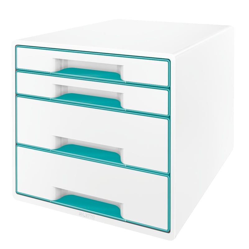 Leitz CUBE WOW zásuvkový box, 4 zásuvky, formát A4, bielo-ľadovo modrý, s priehľadnými zásuvkami