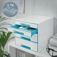 Leitz CUBE WOW zásuvkový box, 4 zásuvky, formát A4, bielo-ľadovo modrý, s priehľadnými zásuvkami 4