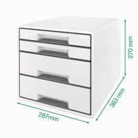 Leitz CUBE WOW zásuvkový box, 4 zásuvky, formát A4, bielo-ľadovo modrý, s priehľadnými zásuvkami 3
