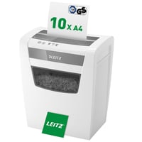 Distrugător de documente Leitz IQ Home Office, 12-10 coli (70-80 g/m²), nivel de securitate P4, coș de 23 litri, certificat TÜV+GS, alb 1