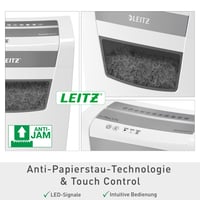 Distrugător de documente Leitz IQ Home Office, 12-10 coli (70-80 g/m²), nivel de securitate P4, coș de 23 litri, certificat TÜV+GS, alb 6