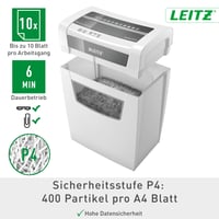 Distrugător de documente Leitz IQ Home Office, 12-10 coli (70-80 g/m²), nivel de securitate P4, coș de 23 litri, certificat TÜV+GS, alb 2