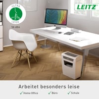 Distrugător de documente Leitz IQ Home Office, 12-10 coli (70-80 g/m²), nivel de securitate P4, coș de 23 litri, certificat TÜV+GS, alb 3