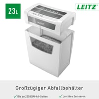 Distrugător de documente Leitz IQ Home Office, 12-10 coli (70-80 g/m²), nivel de securitate P4, coș de 23 litri, certificat TÜV+GS, alb 5
