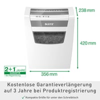 Distrugător de documente Leitz IQ Home Office, 12-10 coli (70-80 g/m²), nivel de securitate P4, coș de 23 litri, certificat TÜV+GS, alb 4
