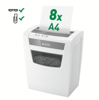 Skartovačka Leitz IQ Home Office S 80360000, 9-8 listov (70-80 g/m²), úroveň zabezpečenia P4, priečny rez, 15 l kôš, certifikát TÜV+GS 2