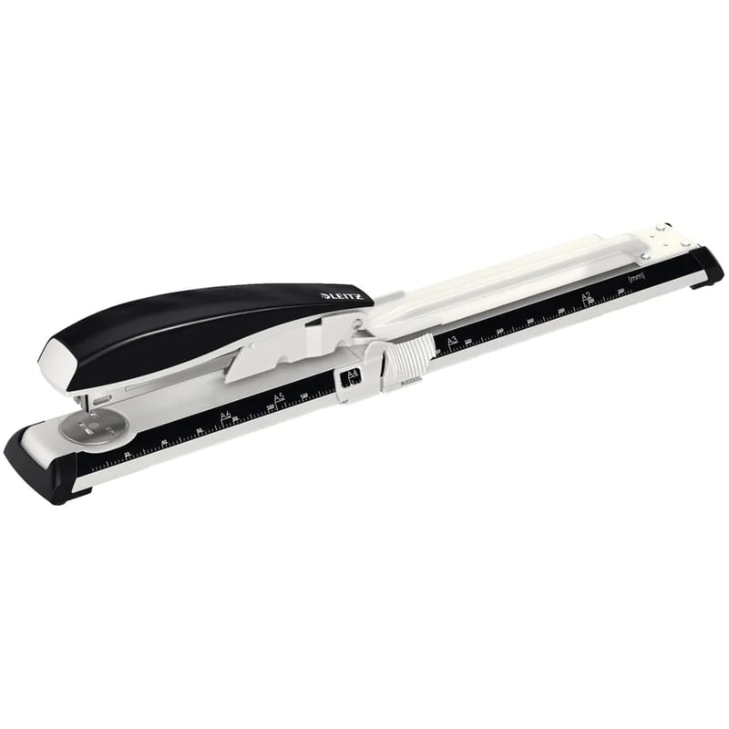 Capsator cu braț lung Leitz NeXXt 55600095, capacitate 40 de coli, carcasă ergonomică din metal, negru, cu capse incluse