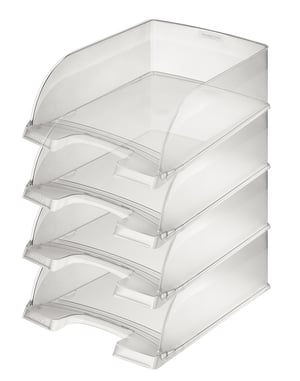 Tăviță pentru documente Leitz Plus Jumbo A4, set de 4 bucăți, transparentă, organizator de birou suprapozabil, capacitate extra mare