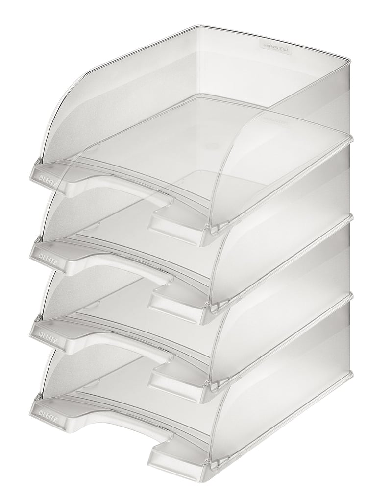 Tăviță pentru documente Leitz Plus Jumbo A4, set de 4 bucăți, transparentă, organizator de birou suprapozabil, capacitate extra mare