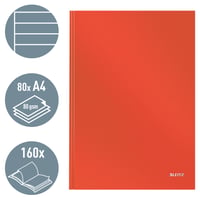 Leitz Solid A4 zápisník s tvrdou väzbou, linajkový, 160 strán, 80 listov, FSC papier 80g/m², povrch odolný proti poškriabaniu, svetločervený, kancelársky, školský denník 2