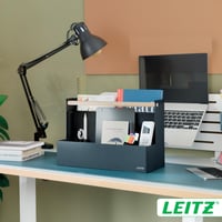 Látkový stolový organizér Leitz s drevenou rúčkou, skladací, 4 priehradky, z recyklovaného materiálu, pre coworking a home office, sivý 9
