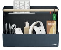 Látkový stolový organizér Leitz s drevenou rúčkou, skladací, 4 priehradky, z recyklovaného materiálu, pre coworking a home office, sivý 1