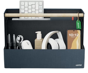 Leitz tekstilni stolni organizator s drvenom ručkom, sklopivi, 4 pretinca, od recikliranih materijala, za coworking i kućni ured, sivi