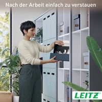 Látkový stolový organizér Leitz s drevenou rúčkou, skladací, 4 priehradky, z recyklovaného materiálu, pre coworking a home office, sivý 4
