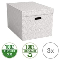 Cutie de depozitare Leitz VON cu capac, 46 L, extra mare, carton 100% reciclat, model geometric, alb, 3 bucăți, 61420001 2