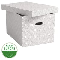 Cutie de depozitare Leitz VON cu capac, 46 L, extra mare, carton 100% reciclat, model geometric, alb, 3 bucăți, 61420001 4