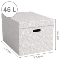 Cutie de depozitare Leitz VON cu capac, 46 L, extra mare, carton 100% reciclat, model geometric, alb, 3 bucăți, 61420001 3