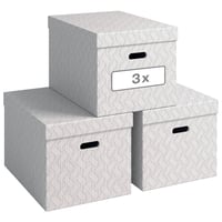 Cutie de depozitare Leitz VON cu capac, 46 L, extra mare, carton 100% reciclat, model geometric, alb, 3 bucăți, 61420001 1