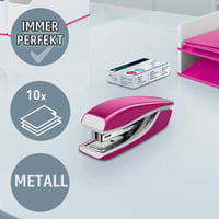 Mini zošívačka Leitz WOW, 10 listov, kovová, s 1000 spinkami, ružová 2