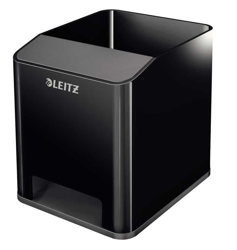 Puzdro na písacie potreby Leitz WOW s reproduktorom, 9x10x10,1 cm, čierne/antracitové, polyester, dvojfarebné