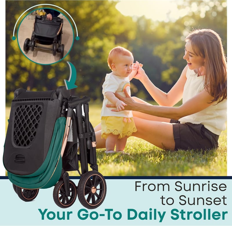 Lejoux+ babakocsi zöld színben, fekvő és sport ülésű tolókaros kocsi gyerekeknek