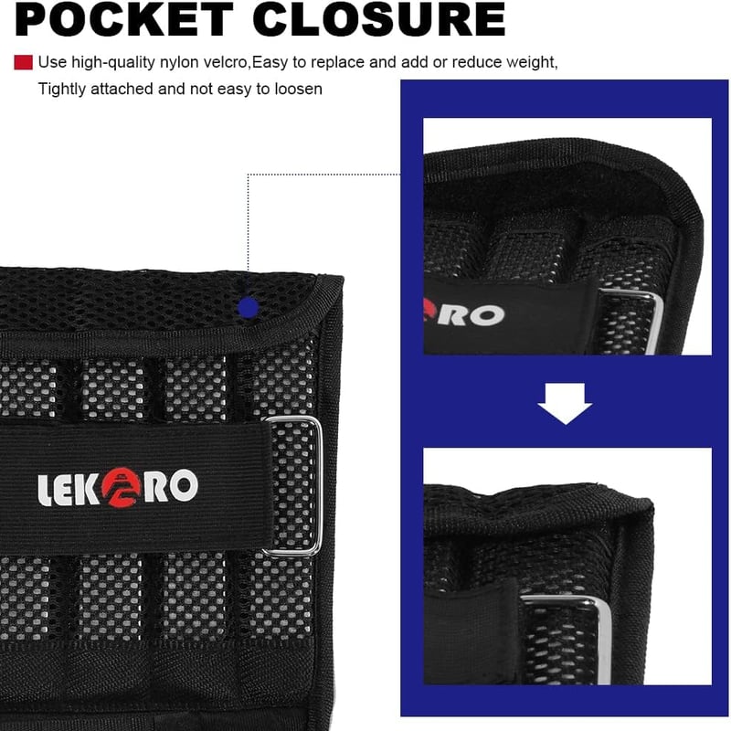 LEKÄRO Állítható Csuklósúly Pár Fitness Edzéshez Futáshoz Sétához - Black - 1 kg