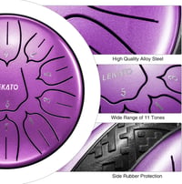 LEKATO Acél Nyelv Dob 15,2 cm, 11 Hangú D-dúr Steel Tongue Drum Kezdőknek, Meditációs Hangszer Gyöngyház Lila Színben, Ütőkkel és Táskával 2