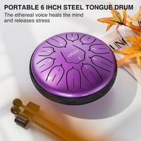 LEKATO Acél Nyelv Dob 15,2 cm, 11 Hangú D-dúr Steel Tongue Drum Kezdőknek, Meditációs Hangszer Gyöngyház Lila Színben, Ütőkkel és Táskával 6