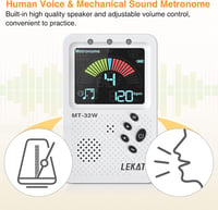 LEKATO Digitális Metronóm Hangoló - Újratölthető, Nagy LCD Kijelző, Gitár, Basszus, Hegedű, Ukulele Hangszerekhez, Fehér 4