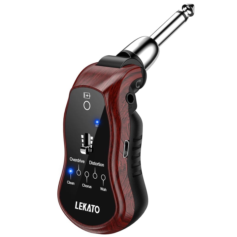LEKATO Gitarový Slúchadlový Zosilňovač - Bluetooth Vreckový Gitarový Zosilňovač s 5 Vstavanými Efektami, Nabíjateľný, pre Elektrické a Akustické Gitary