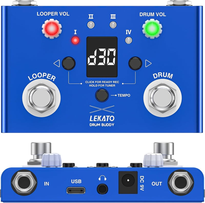 LEKATO Gitár Looper Pedál Hangoló Funkcióval - 4 Memóriahely, 11 Perces Felvétel, 30 Dobminta, USB Csatlakozás, Applikációs Szerkesztés, Ele