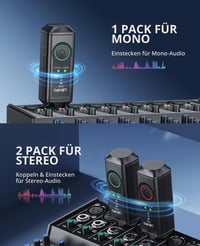 LEKATO P16 Bluetooth XLR prijímač, Hi-Fi stereo audio prijímač s dosahom 50 m, 15-hodinovou výdržou batérie, mono/stereo režimom, pre PA a DJ mixážne pulty 2
