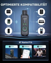 LEKATO P16 Bluetooth XLR prijímač, Hi-Fi stereo audio prijímač s dosahom 50 m, 15-hodinovou výdržou batérie, mono/stereo režimom, pre PA a DJ mixážne pulty 4