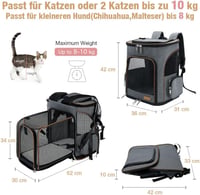 Lekesky nagy összecsukható kisállat hátizsák 8-10 kg-ig, biztonsági pórázzal - XL, szürke 2
