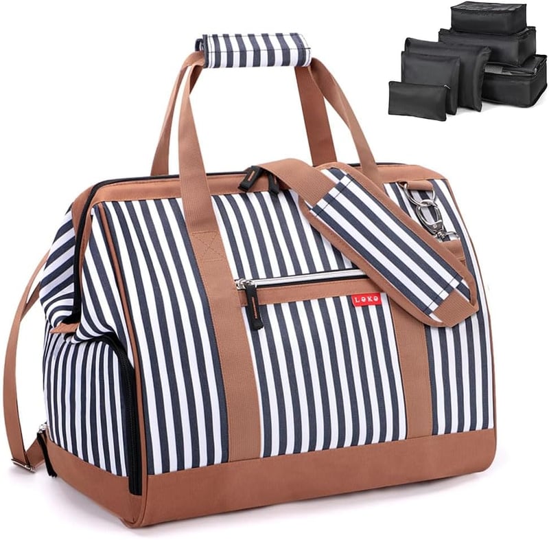 Lekesky Utazótáska Női Sportbag 33L Kék Csíkos 6 Részes Ruhatáskával