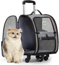 Lekespring 2in1 Kisállat Hordozó Hátizsák Trolley Funkcióval - Bővíthető Szürke Kutyahordozó 10kg-ig, Kényelmes Utazótáska Kistestű Kutyákna 1