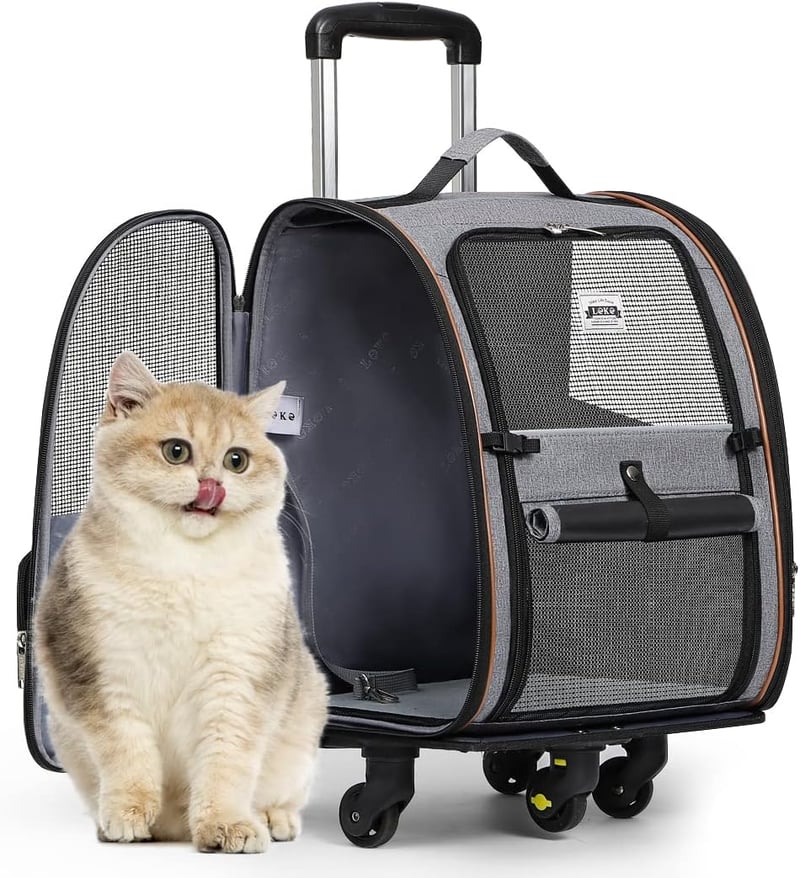 Lekespring 2in1 Kisállat Hordozó Hátizsák Trolley Funkcióval - Bővíthető Szürke Kutyahordozó 10kg-ig, Kényelmes Utazótáska Kistestű Kutyákna