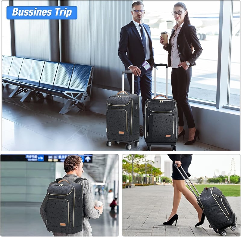 Lekespring Bőr Gurulós Hátizsák Levehető Kerekekkel - 17,3" Laptoptáska, Vízálló Utazótáska, Repülőgépre Felvihető Kézipoggyász, Üzleti Guru