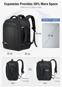 Lekespring Kézipoggyász Hátizsák 40x20x25 cm Ryanair Méretű, 6 Rendszerező Kockával, Utazó Táska Repülőre, Üzleti Útra és Hétvégi Kirándulás 3
