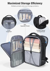 Lekespring Kézipoggyász Hátizsák 40x20x25 cm Ryanair Méretű, 6 Rendszerező Kockával, Utazó Táska Repülőre, Üzleti Útra és Hétvégi Kirándulás 5