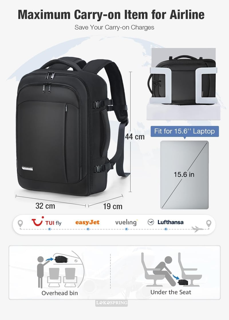 Lekespring Utazási Hátizsák 40x20x25cm Ryanair Fedélzeti Táska 6 Szervezővel
