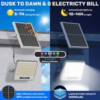 Proiector Solar de Exterior LEKIA cu Acumulator 12000mAh, Telecomandă, 3000K/4500K/6500K, Cablu 5m, Senzor Crepuscular, pentru Parcare, Curte, Garaj - 1 buc 2