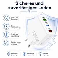 Leloco 120W USB-C nabíjačka, 6-portová rýchlonabíjačka (3x USB-A + 3x USB-C), pre iPhone 16/15/14/13, iPad, Samsung, Google Pixel, notebooky a tablety 5