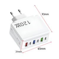 Leloco 120W USB-C nabíjačka, 6-portová rýchlonabíjačka (3x USB-A + 3x USB-C), pre iPhone 16/15/14/13, iPad, Samsung, Google Pixel, notebooky a tablety 2
