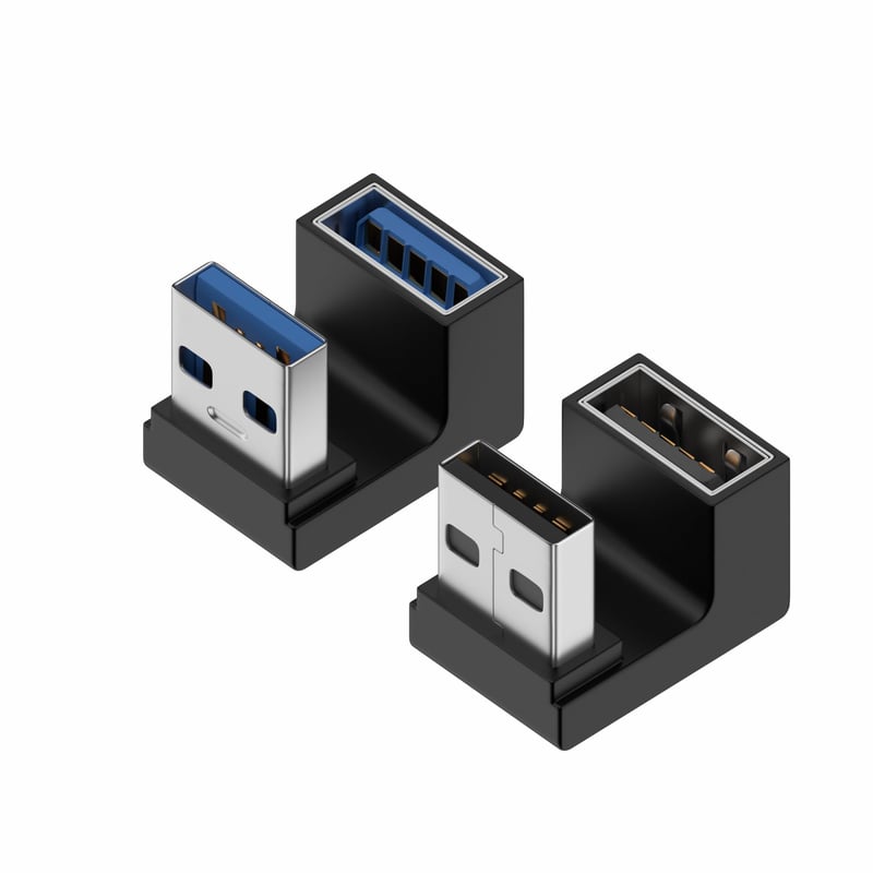 Leloco USB-A 180-stupňový uhlový adaptér, USB samec na USB samicu, 10 Gbps, 5V/3A rýchle nabíjanie a prenos dát, 2 ks
